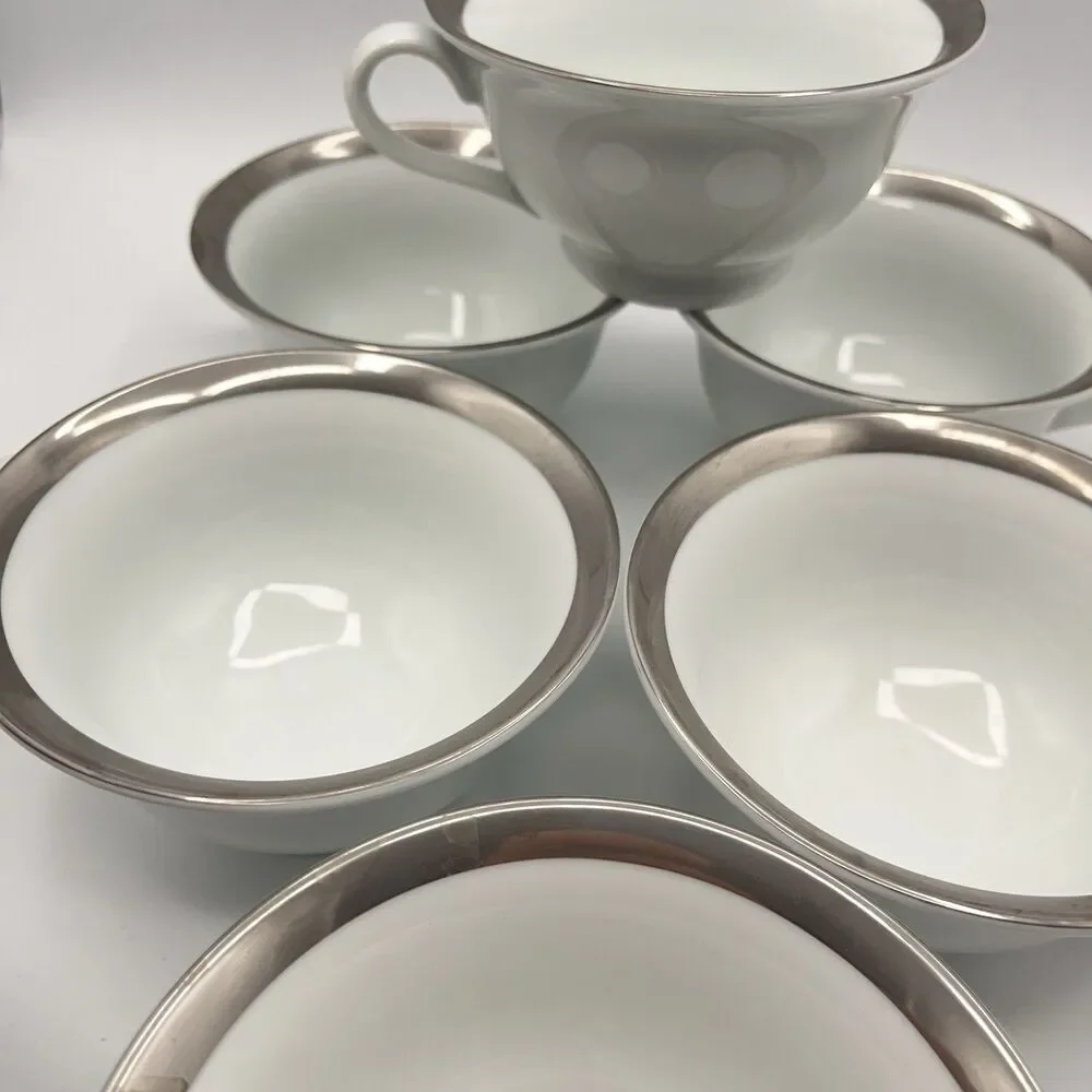 Pottery Barn Cosmopolitan Mugs (Silver Band) - Set Of 7